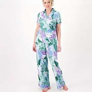 Cuddl Duds Paradise Top & Pants Lounge Set Tropical Sz Med/Large